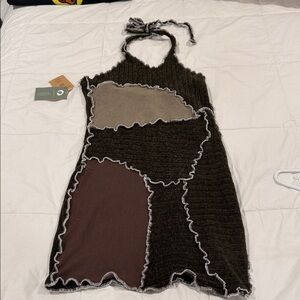 Chic Patchwork Halter Mini Dress